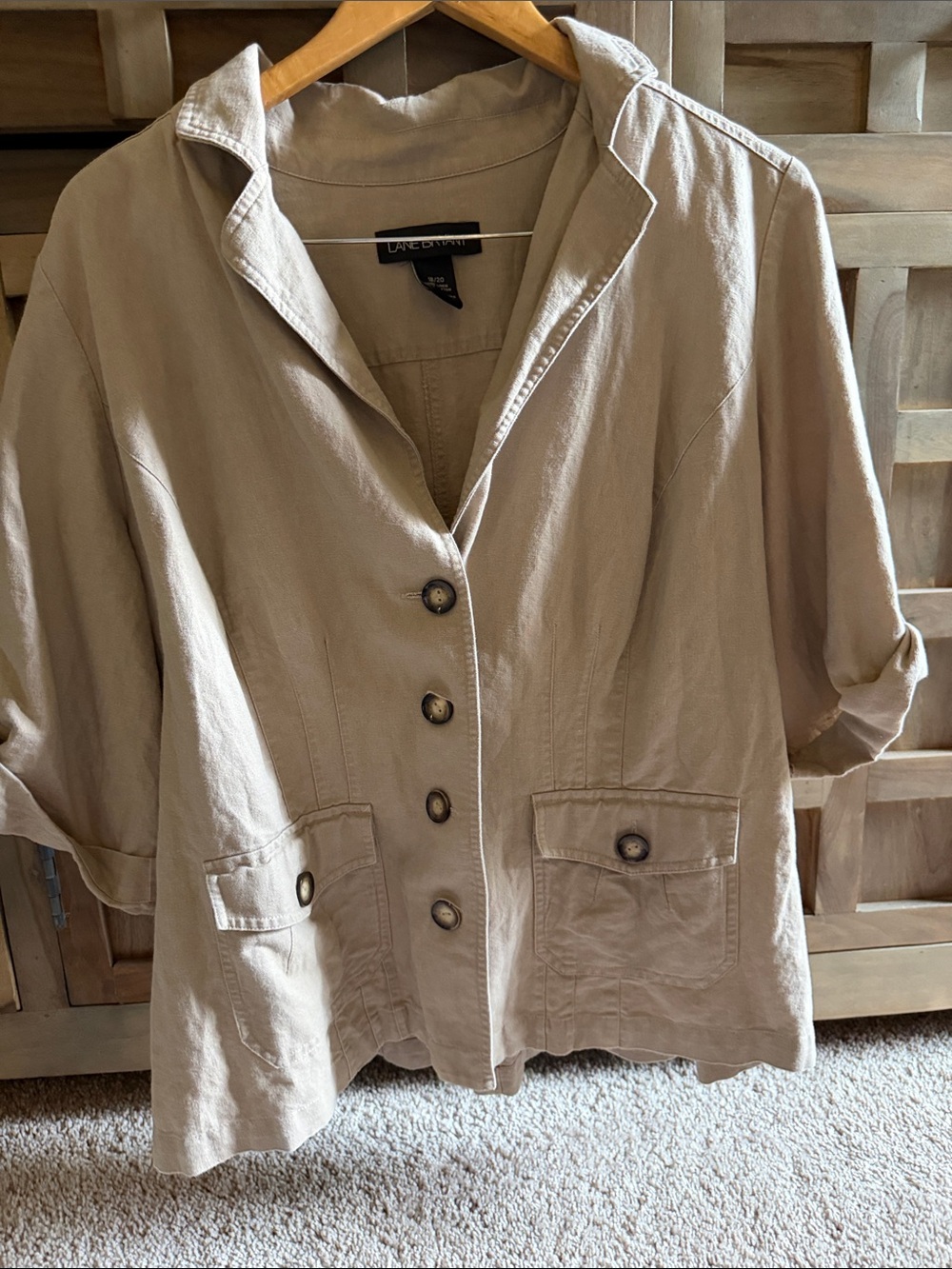 Lane Bryant Neutral Taupe Linen-Cotton Jacket